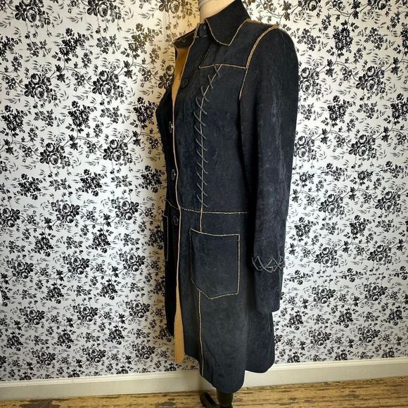 Pretty Black Suede Knee Length Coat sz S - Picture 3 of 9
